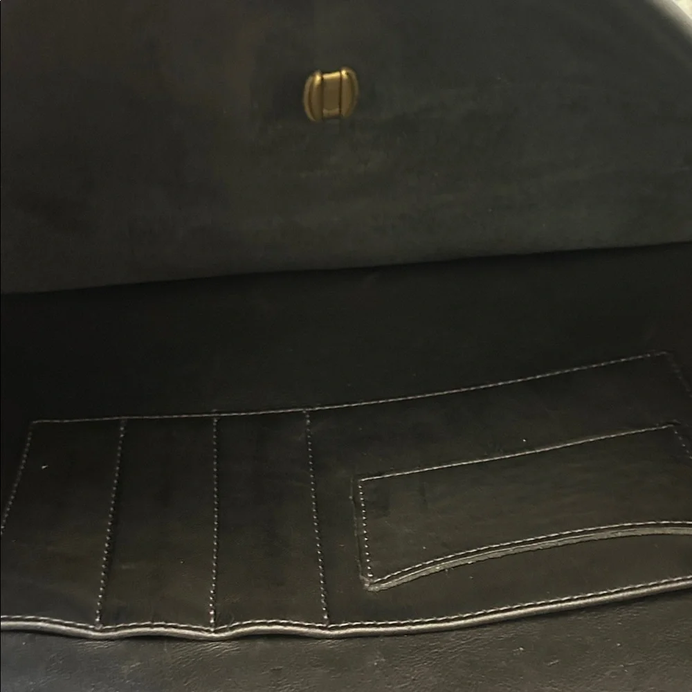 Coach Black Leather Briefcase with Gold-Tone Turn Lock